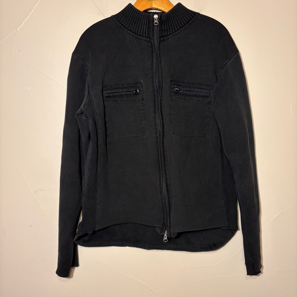Y2K GAP Mens Black Zip Up Heavy Cotton Sweatshirt Jacket Pockets Layering Size L